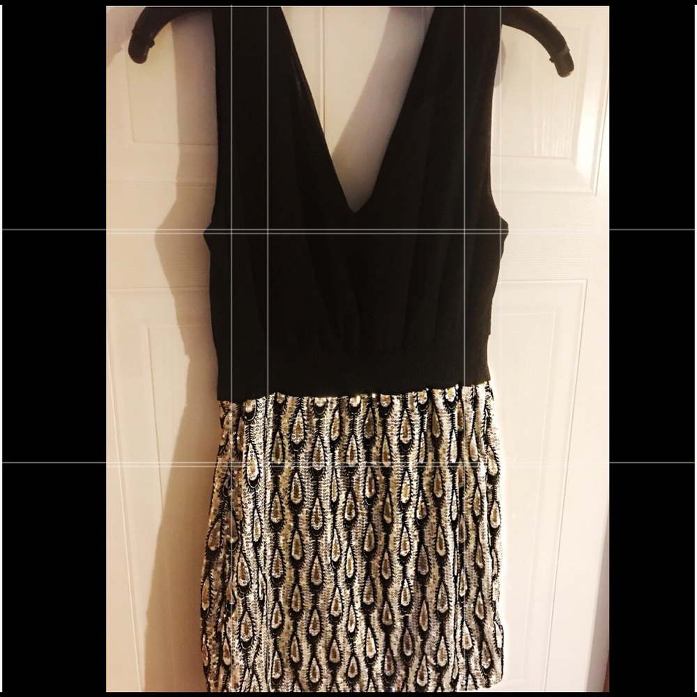 🖤Black & 💛Gold Chiffon Sequins Cocktail Dress